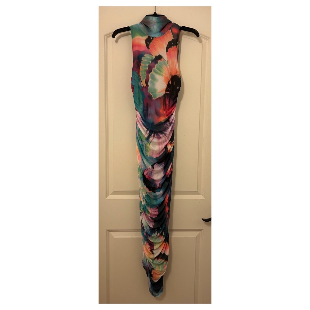 AFRM Jennan Floral Rhinestone Rosette Mesh Dress in Abstract Butterfly SZ S NWT